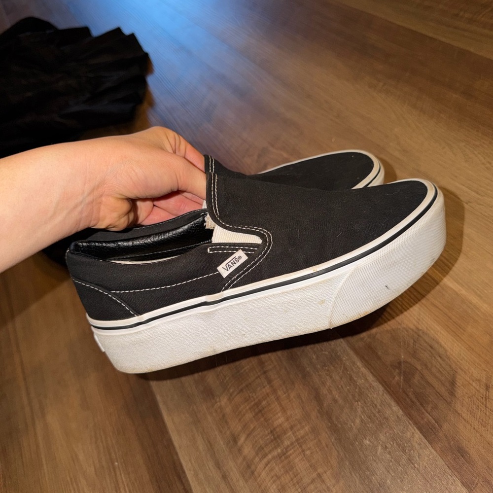 Vans Black and White Platform Slip-Ons